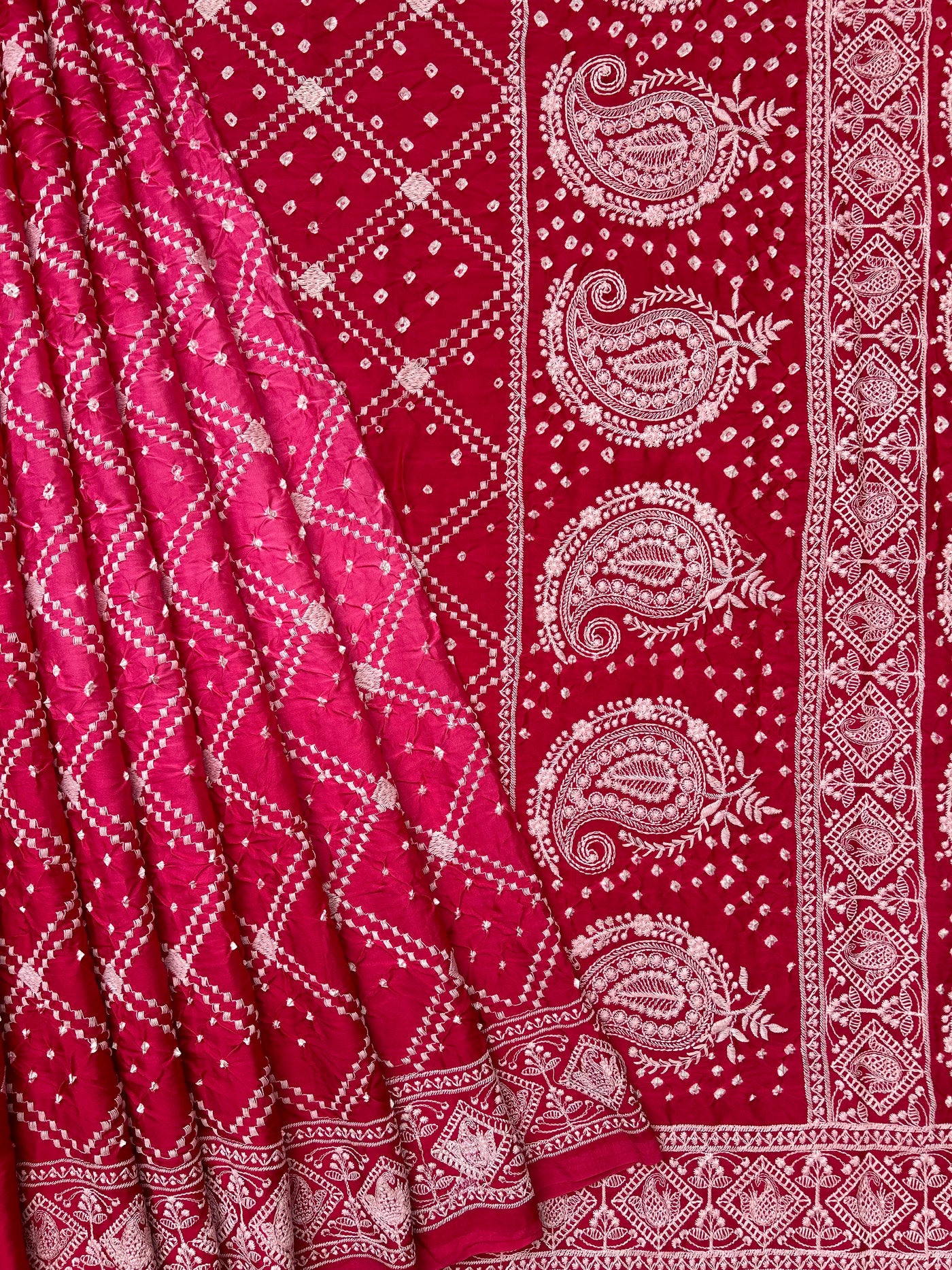 AVANTIKA : Handmade Bandhni Modal Silk Saree With Thread Embroidery Work.