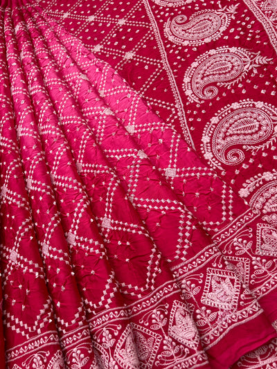 AVANTIKA : Handmade Bandhni Modal Silk Saree With Thread Embroidery Work.