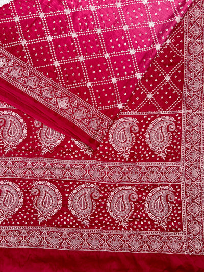 AVANTIKA : Handmade Bandhni Modal Silk Saree With Thread Embroidery Work.