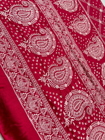 AVANTIKA : Handmade Bandhni Modal Silk Saree With Thread Embroidery Work.