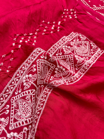 AVANTIKA : Handmade Bandhni Modal Silk Saree With Thread Embroidery Work.