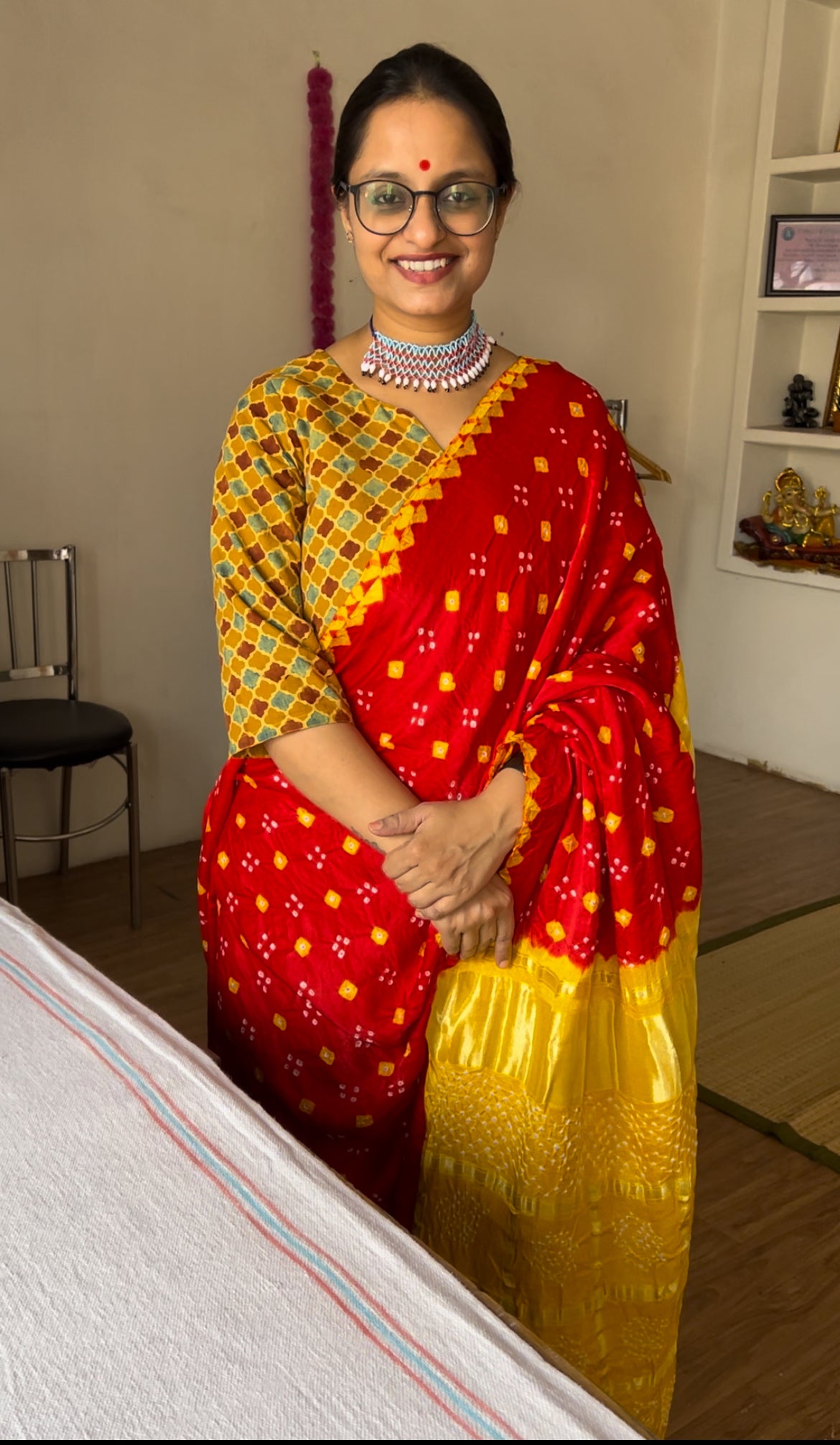 JAYA: Pure Gajji Silk Rai dana designer Bandhani Gharchola Saree.