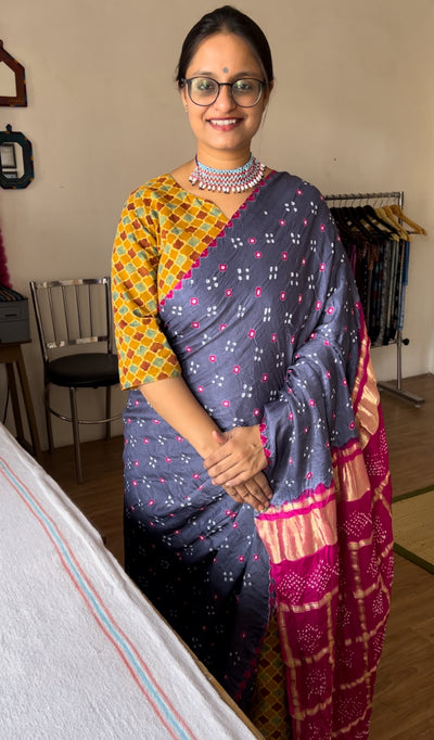 MEHAK: Pure Gajji Silk Rai dana designer Bandhani Gharchola Saree.