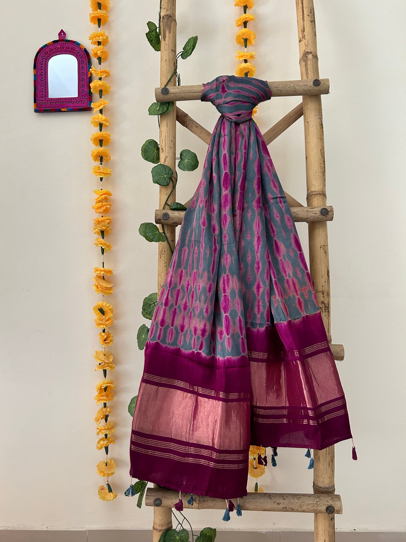 Music of Colors : Handmade tie&dye modal silk tissue dupatta