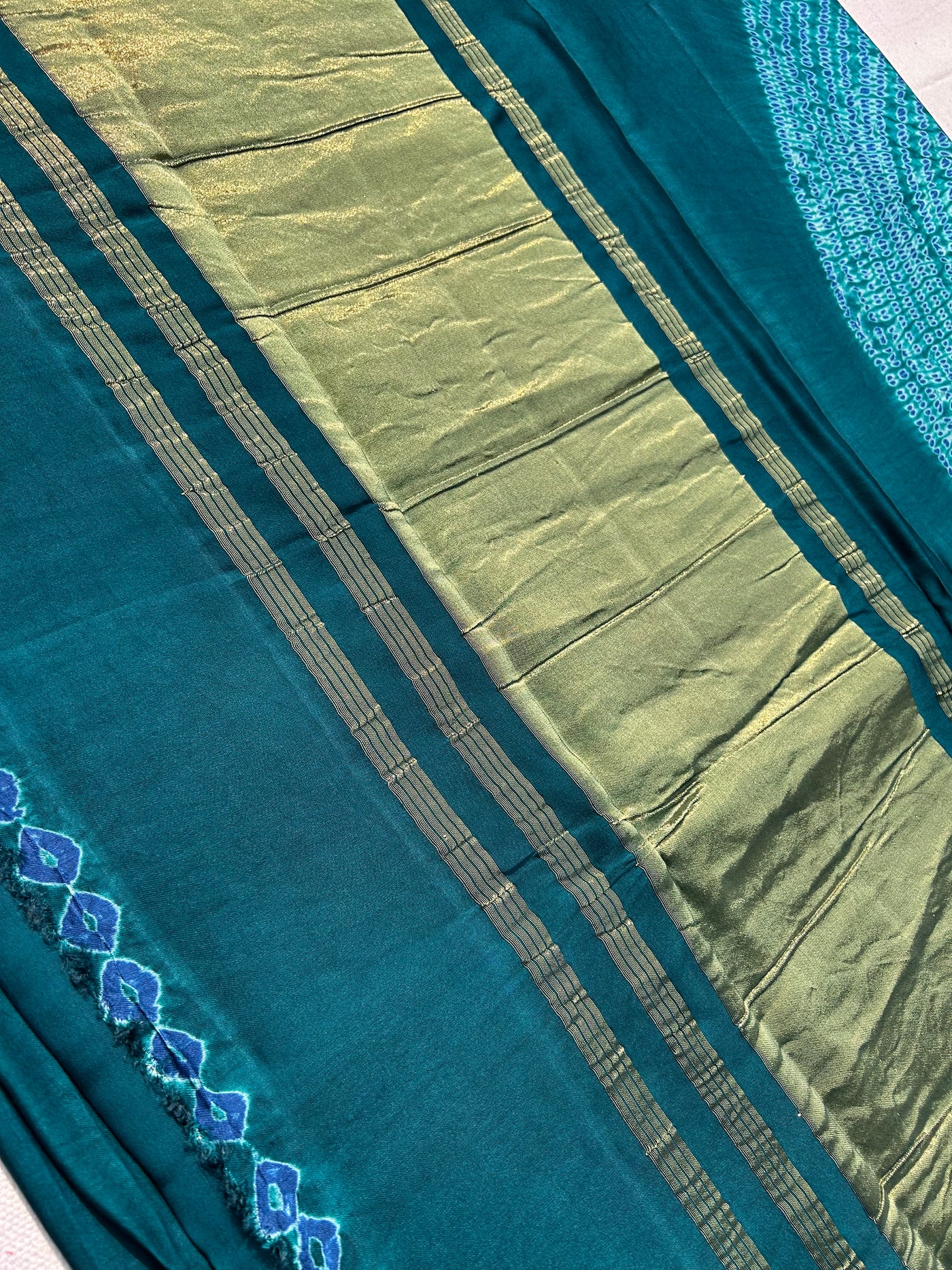 Ramayani :RAMA GREEN Handmade Shibori Dyed Modal Silk Tissue Pallu Saree