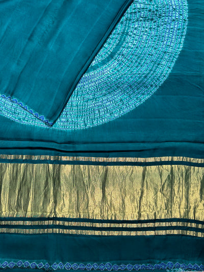 Ramayani :RAMA GREEN Handmade Shibori Dyed Modal Silk Tissue Pallu Saree