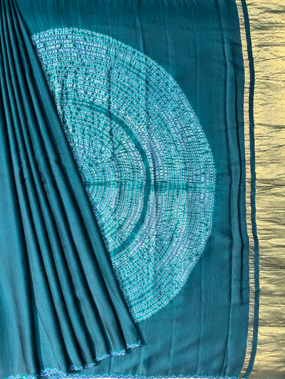 Ramayani :RAMA GREEN Handmade Shibori Dyed Modal Silk Tissue Pallu Saree