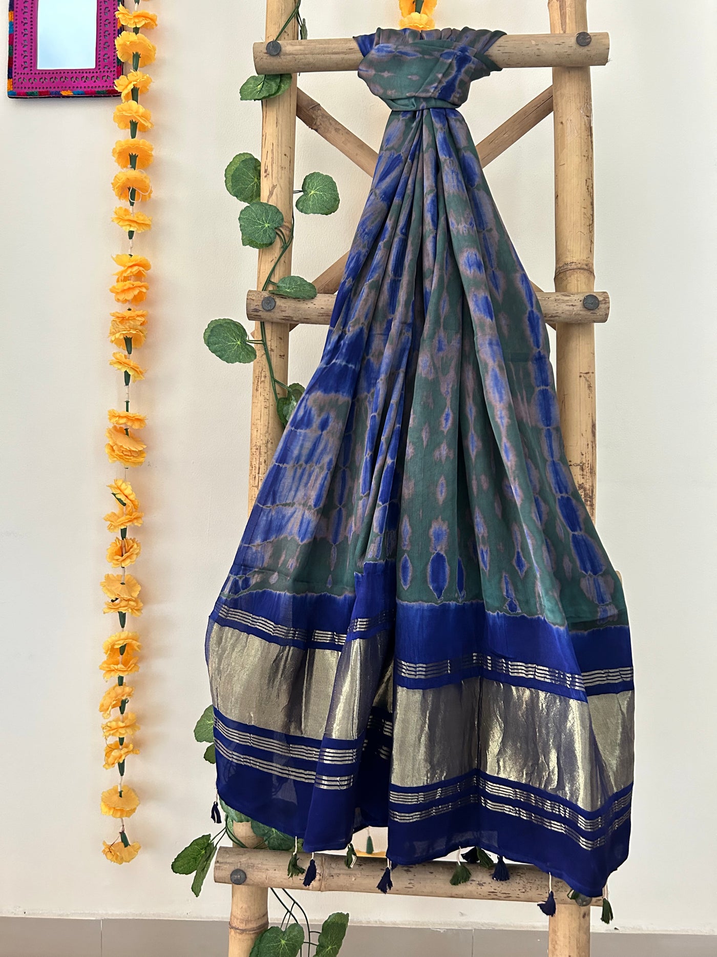 Olives:Handmade tie&dye modal silk tissue dupatta