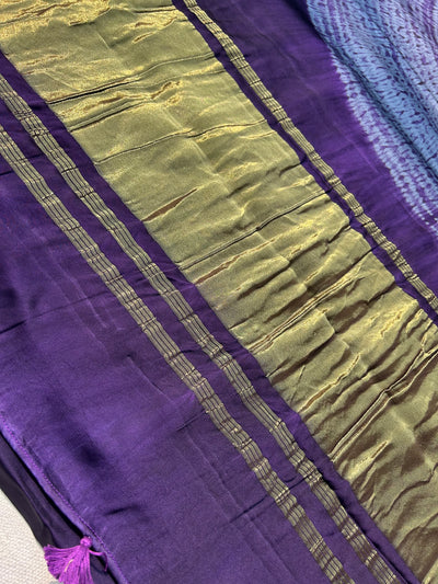 HUSN AUR ISHQ :Handmade Shibori Dyed Modal Silk Tissue Pallu Saree