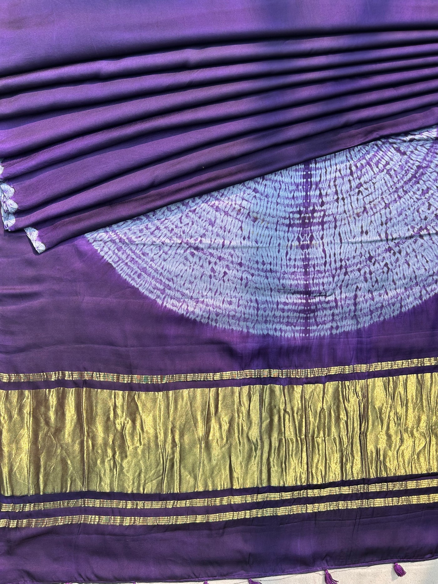 HUSN AUR ISHQ :Handmade Shibori Dyed Modal Silk Tissue Pallu Saree