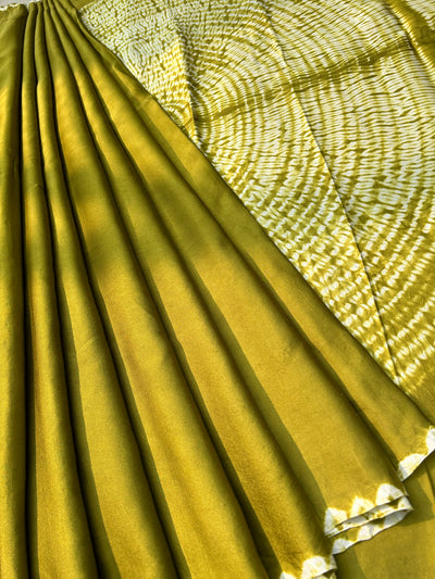 HARINI :Handmade Shibori Dyed Modal Silk Tissue Pallu Saree