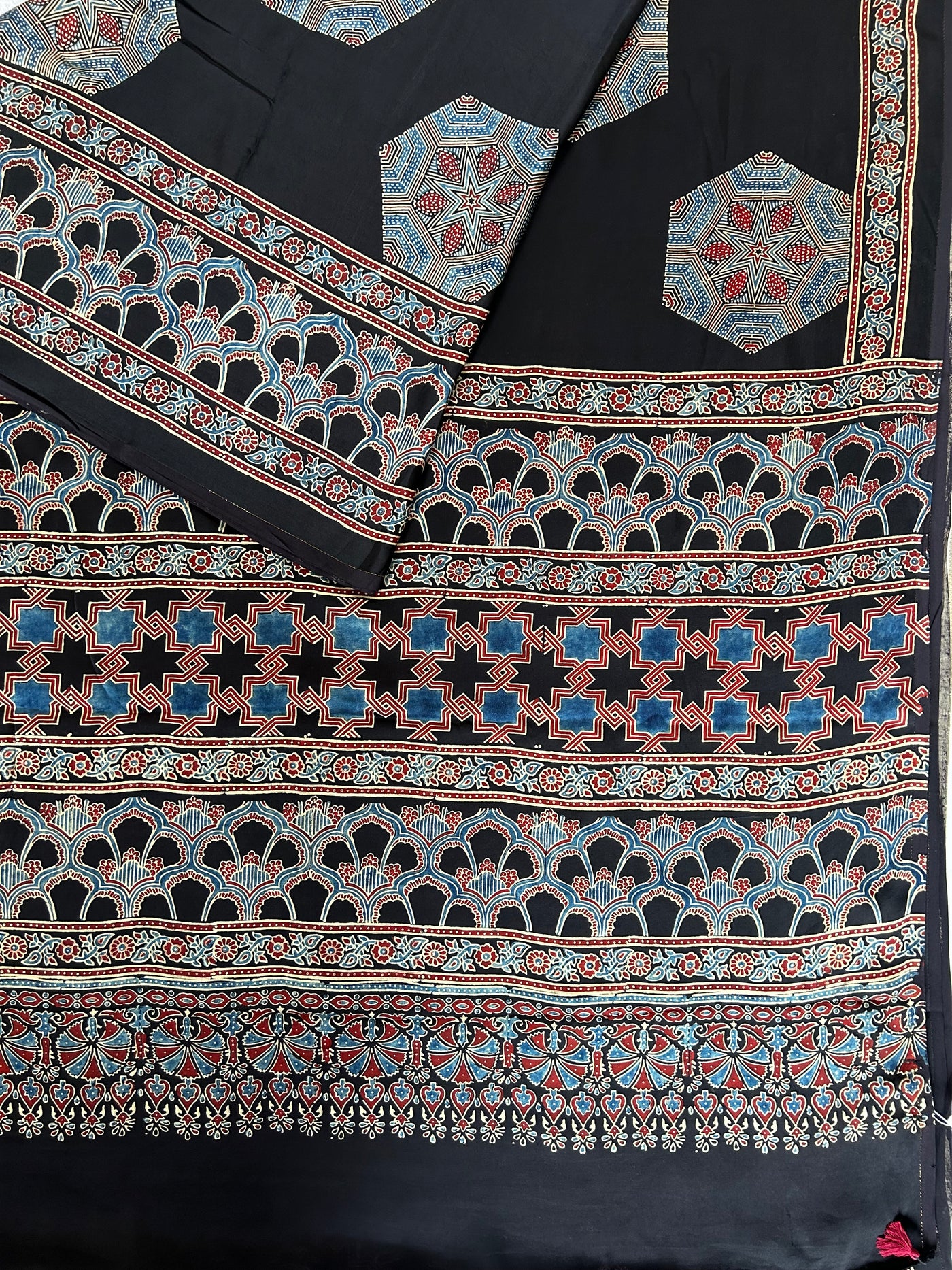GUNJA: MADDER,HANDBLOCK AJRAKH MODAL SILK SAREE