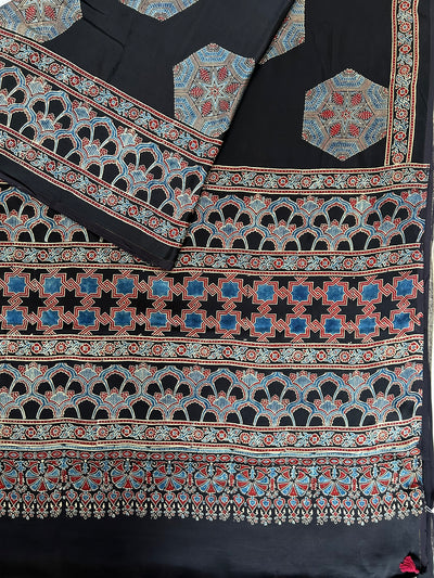 GUNJA: MADDER,HANDBLOCK AJRAKH MODAL SILK SAREE