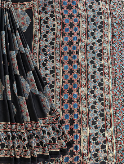 GUNJA: MADDER,HANDBLOCK AJRAKH MODAL SILK SAREE
