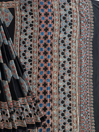 GUNJA: MADDER,HANDBLOCK AJRAKH MODAL SILK SAREE