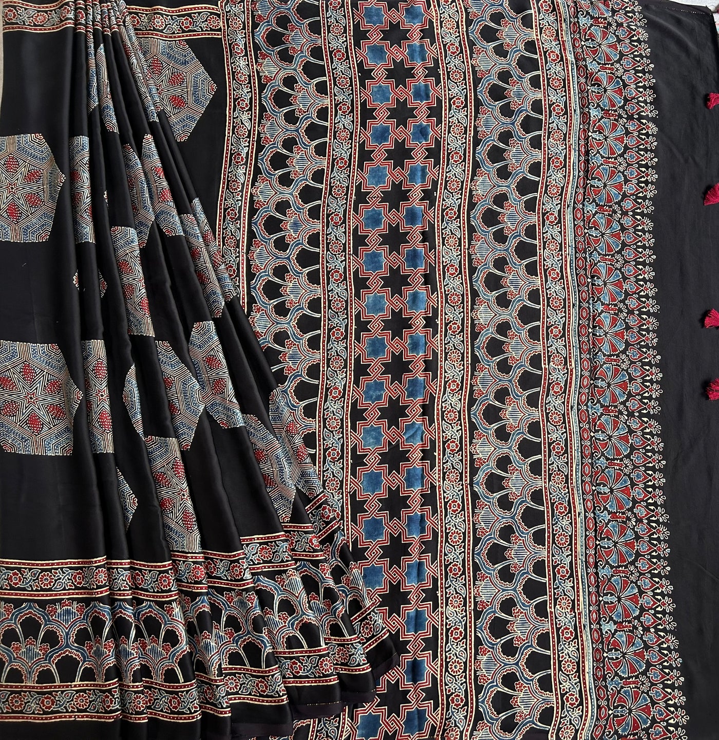 GUNJA: MADDER,HANDBLOCK AJRAKH MODAL SILK SAREE