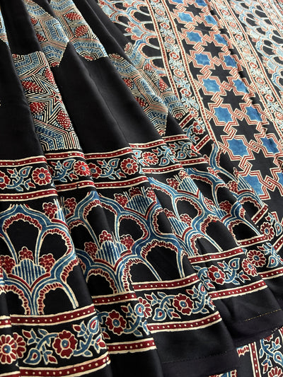 GUNJA: MADDER,HANDBLOCK AJRAKH MODAL SILK SAREE