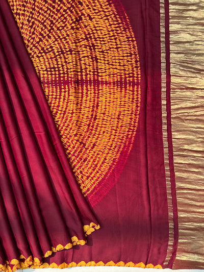 MOHABBAT :Handmade Shibori Dyed Modal Silk Tissue Pallu Saree (