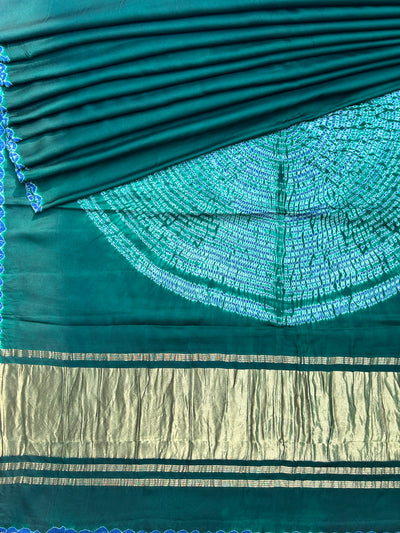 AANGARE: BOTTLE GREEN Handmade Modal Silk Saree with Tissue Pallu