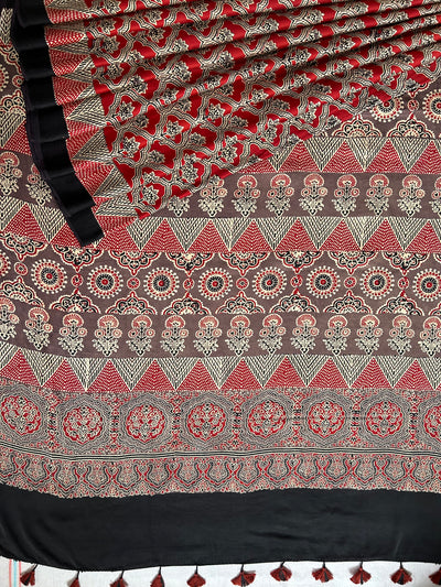 Roshni: HANDBLOCK PRINTED AJRAKH MODAL SILK SAREE