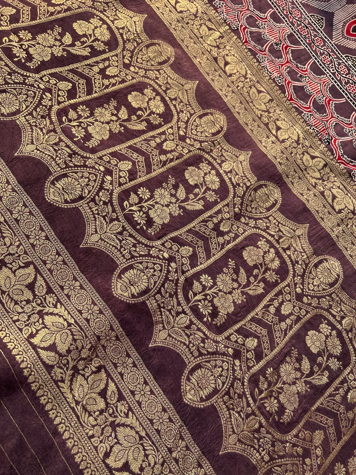 Kinjal:Handblock Ajrakh Dola Silk Saree With Meenakari Pallu.