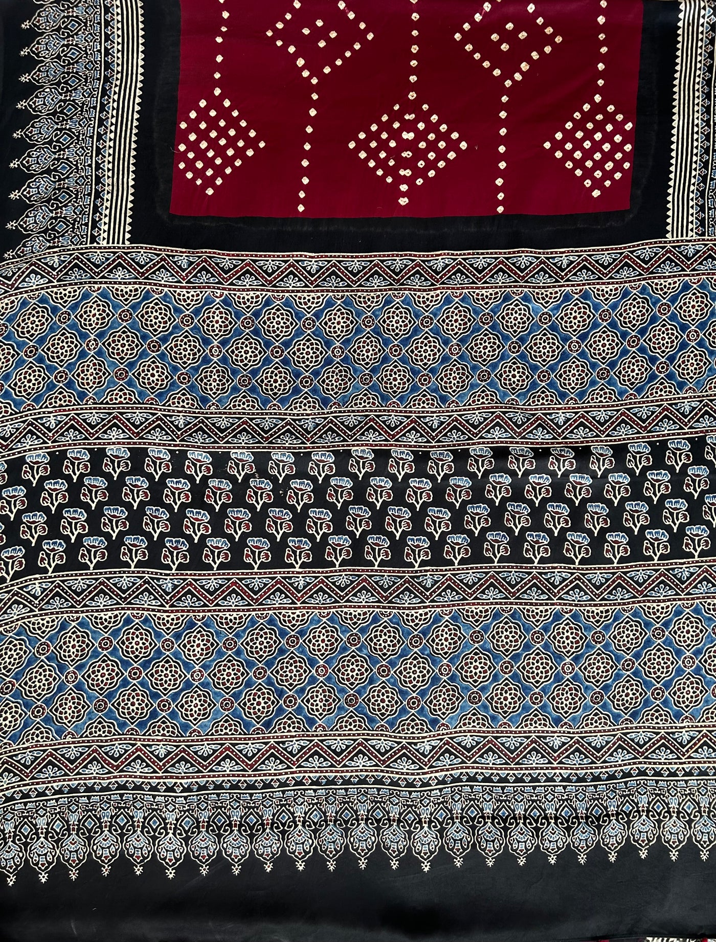 Sindoori:HANDMADE AJRAKH BANDHEJ MODAL SILK SAREE