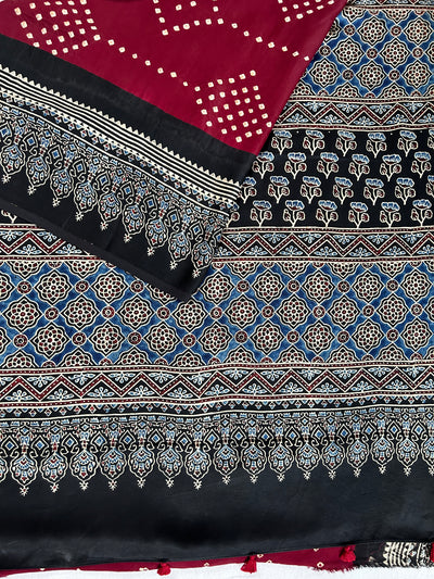 Sindoori:HANDMADE AJRAKH BANDHEJ MODAL SILK SAREE