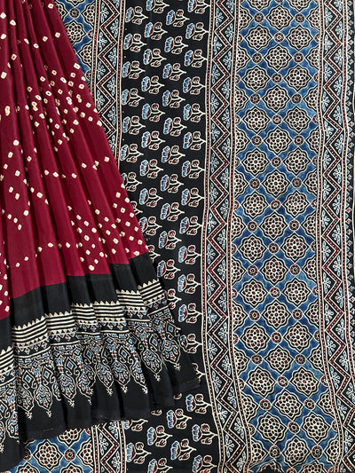 Sindoori:HANDMADE AJRAKH BANDHEJ MODAL SILK SAREE