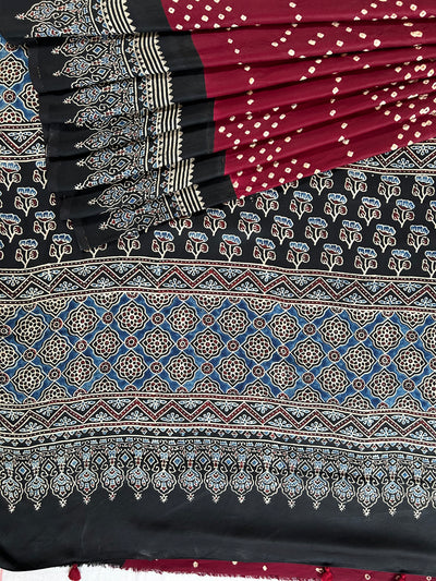 Sindoori:HANDMADE AJRAKH BANDHEJ MODAL SILK SAREE