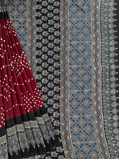 Sindoori:HANDMADE AJRAKH BANDHEJ MODAL SILK SAREE