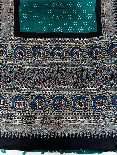 Pakhi : HANDMADE BANDHANI AJRAKH MODAL SILK SAREE