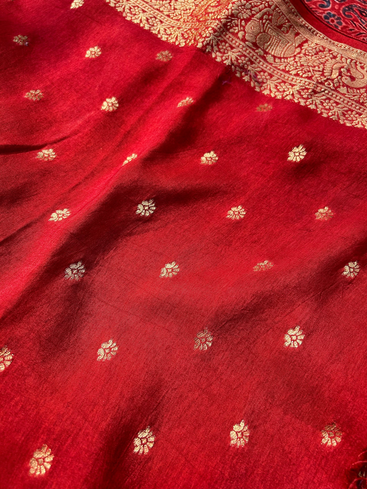 Kaushiki:Handblock Ajrakh Dola Silk Saree With Meenakari Pallu.