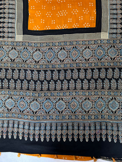 Sanavi: HANDMADE BANDHANI AJRAKH MODAL SILK SAREE
