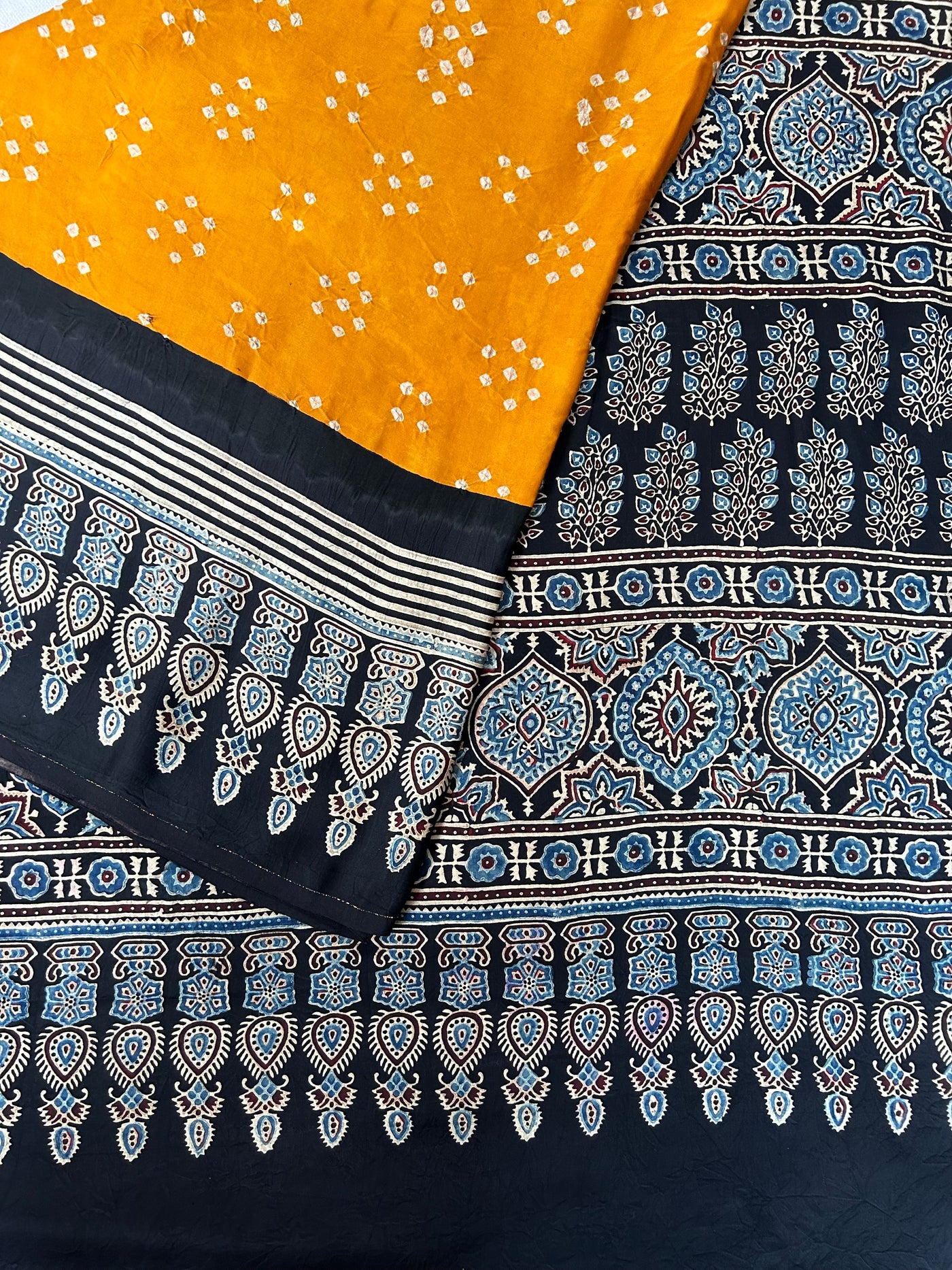 Sanavi: HANDMADE BANDHANI AJRAKH MODAL SILK SAREE