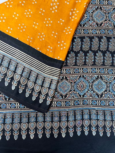 Sanavi: HANDMADE BANDHANI AJRAKH MODAL SILK SAREE