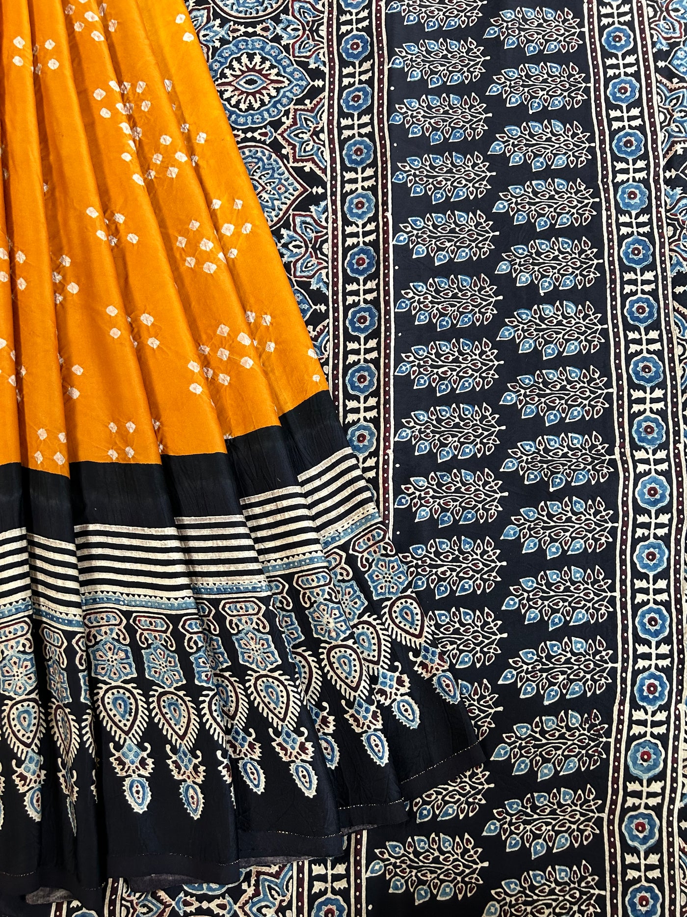 Sanavi: HANDMADE BANDHANI AJRAKH MODAL SILK SAREE