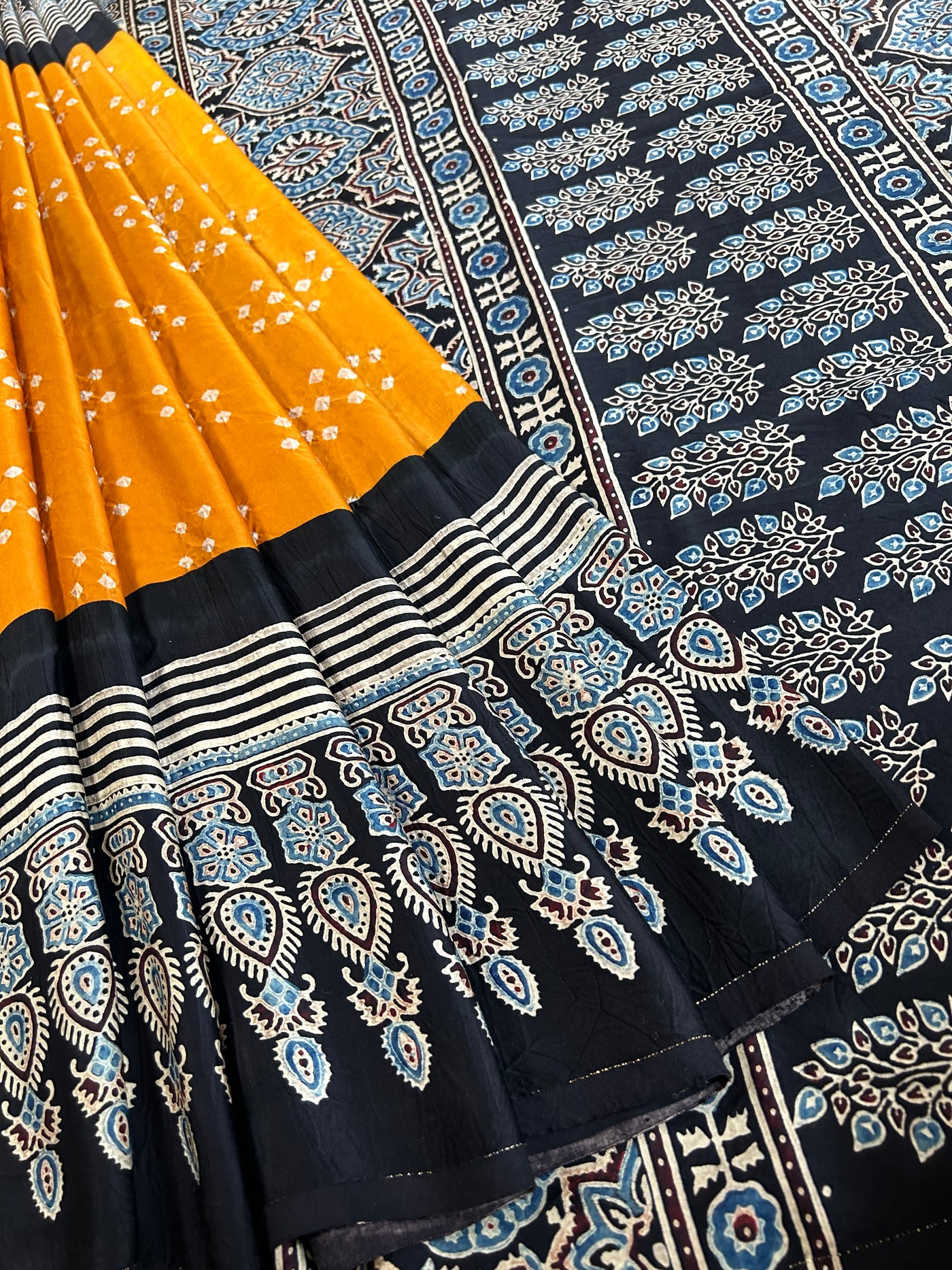 Sanavi: HANDMADE BANDHANI AJRAKH MODAL SILK SAREE