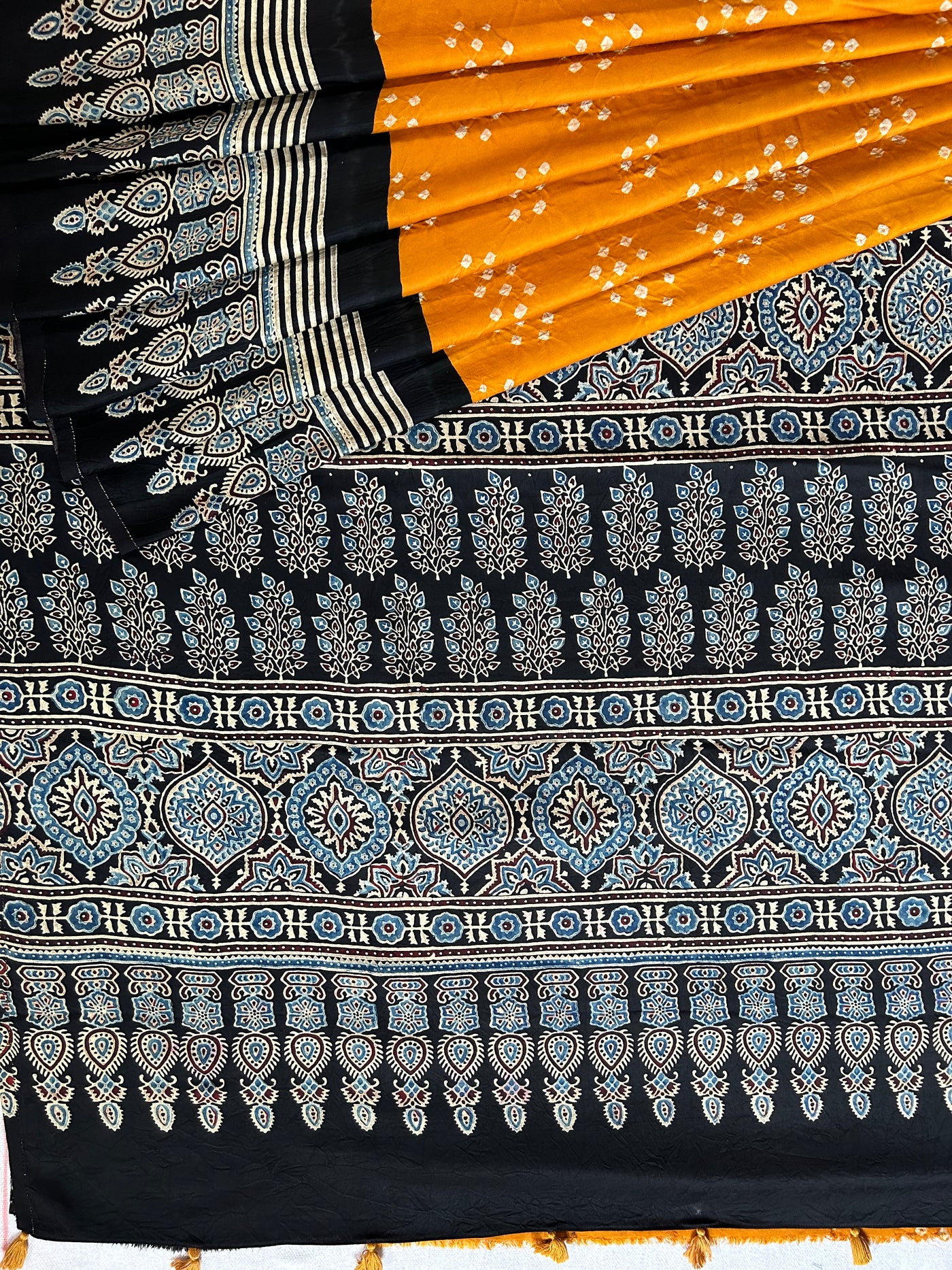 Sanavi: HANDMADE BANDHANI AJRAKH MODAL SILK SAREE