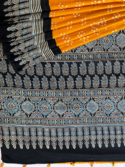 Sanavi: HANDMADE BANDHANI AJRAKH MODAL SILK SAREE