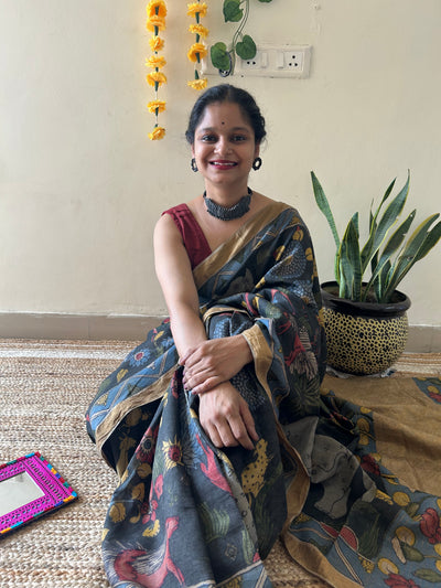 Mera Jungle: Handloom Tussar Kalamkari saree