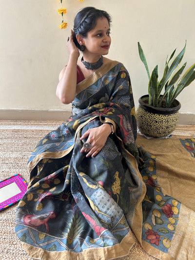 Mera Jungle: Handloom Tussar Kalamkari saree