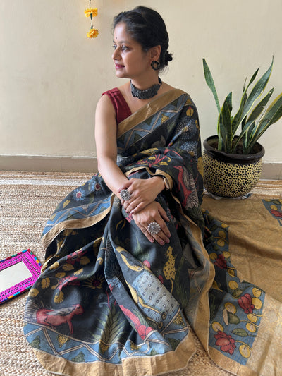 Mera Jungle: Handloom Tussar Kalamkari saree