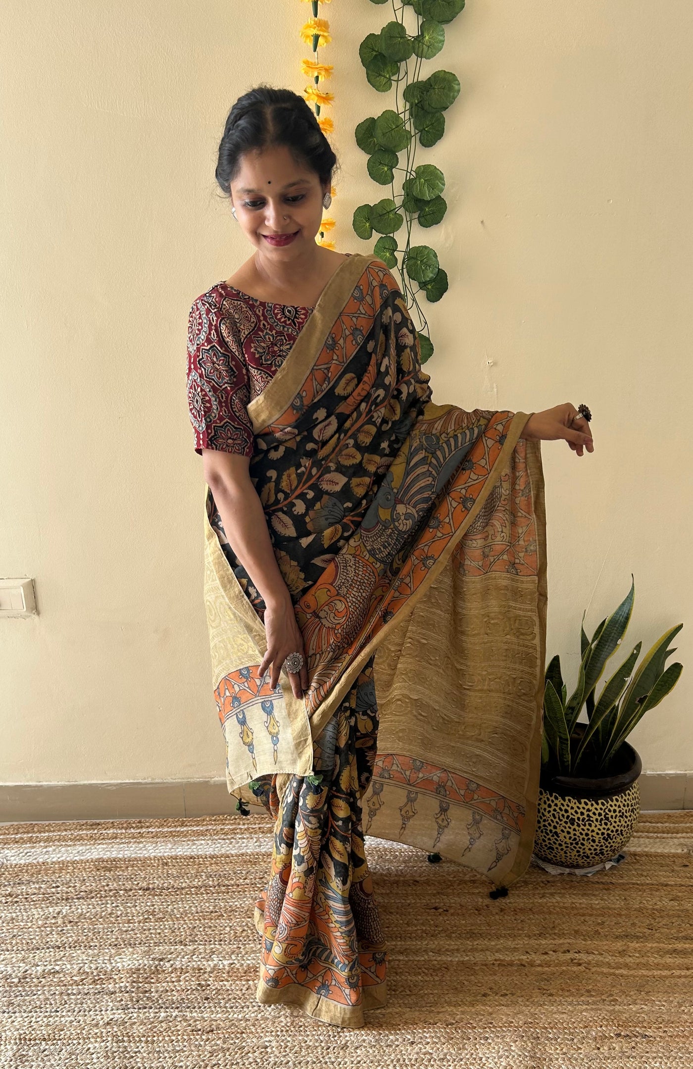 Pankaja: Handloom Pure Tussar Kalamkari saree