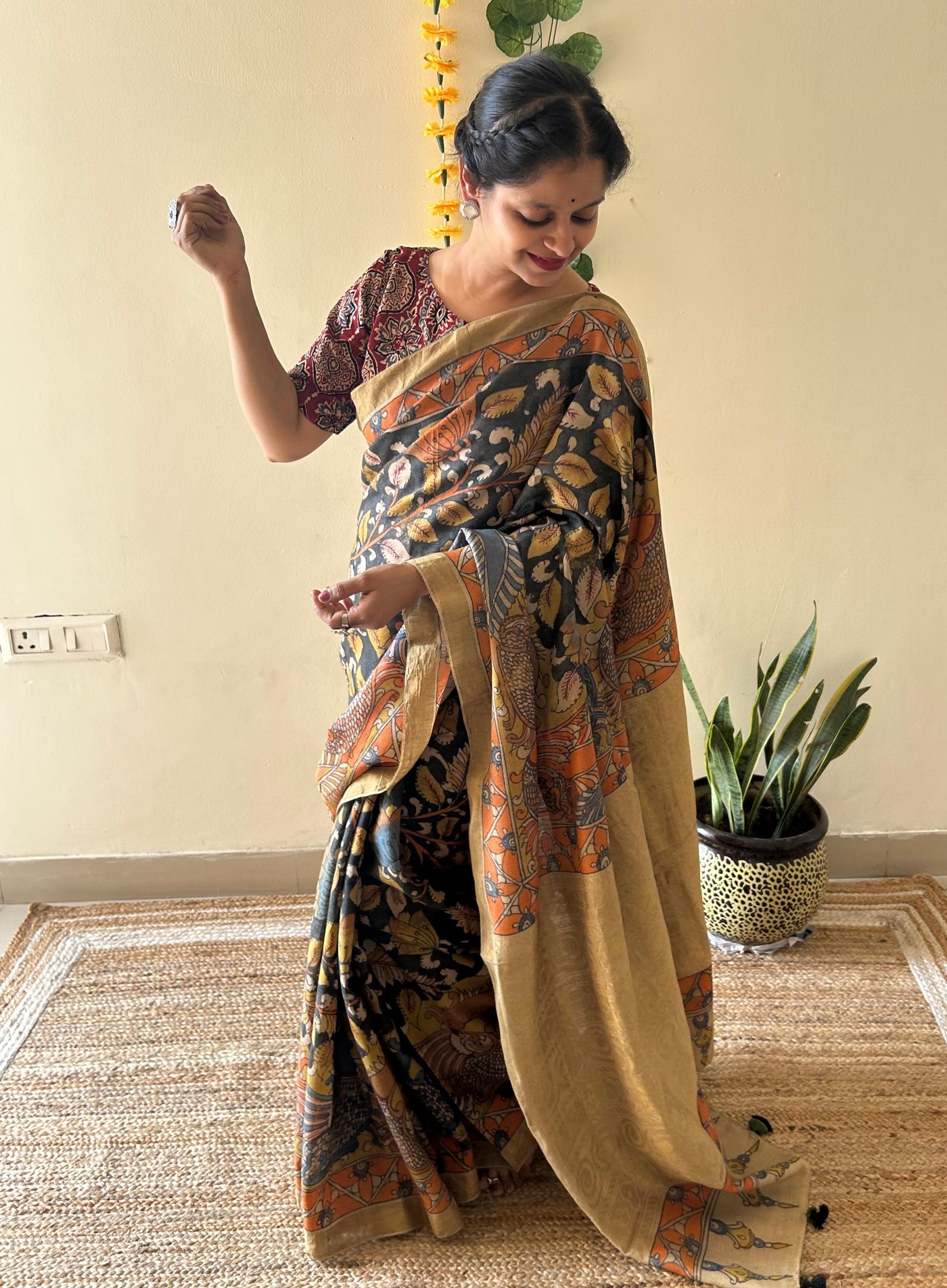 Pankaja: Handloom Pure Tussar Kalamkari saree