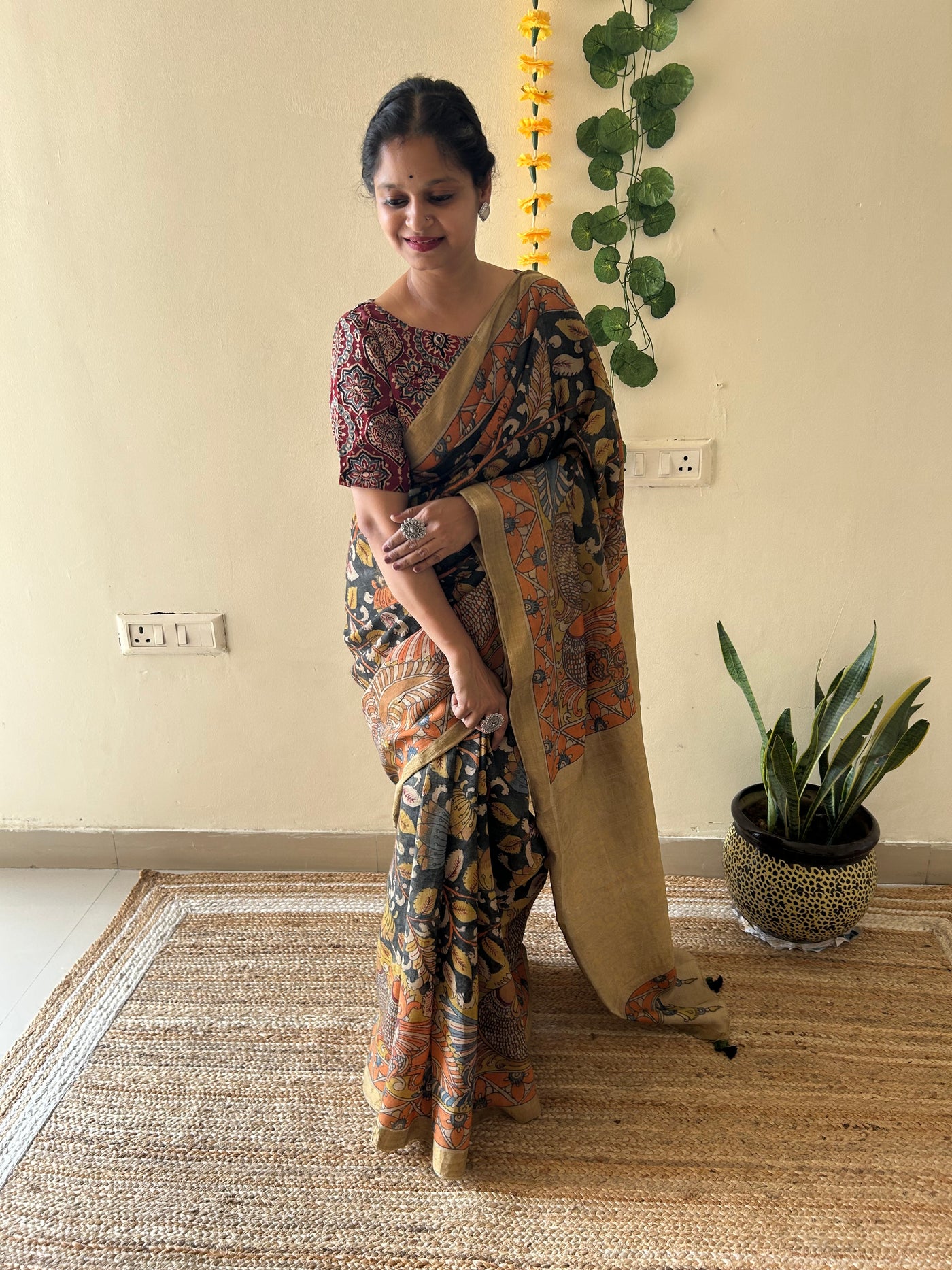 Pankaja: Handloom Pure Tussar Kalamkari saree