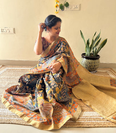 Pankaja: Handloom Pure Tussar Kalamkari saree