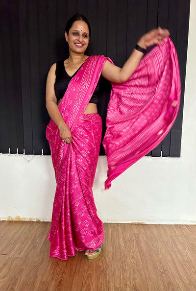 PRAKATI: HANDBLOCK BAGRU PRINTED ICE BLUE MODAL SILK SAREE