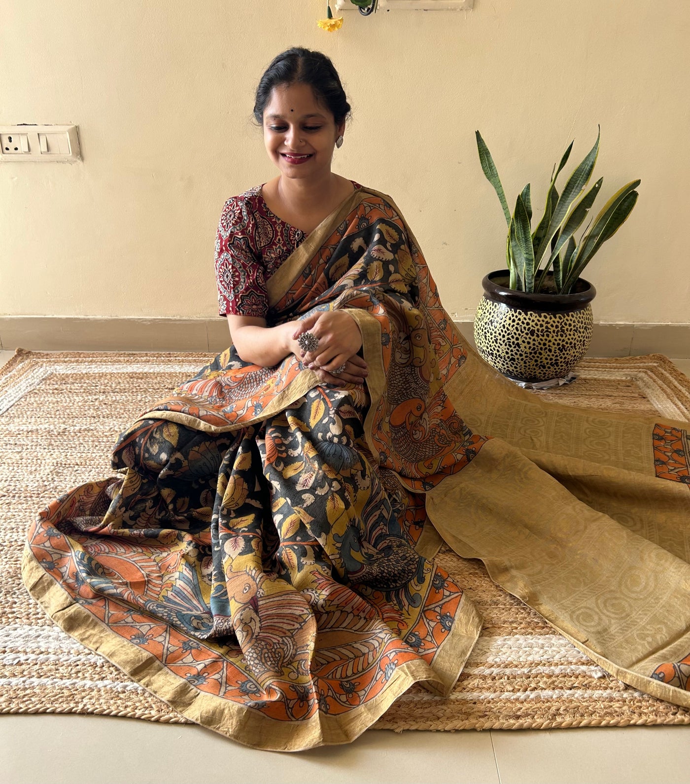 Pankaja: Handloom Pure Tussar Kalamkari saree