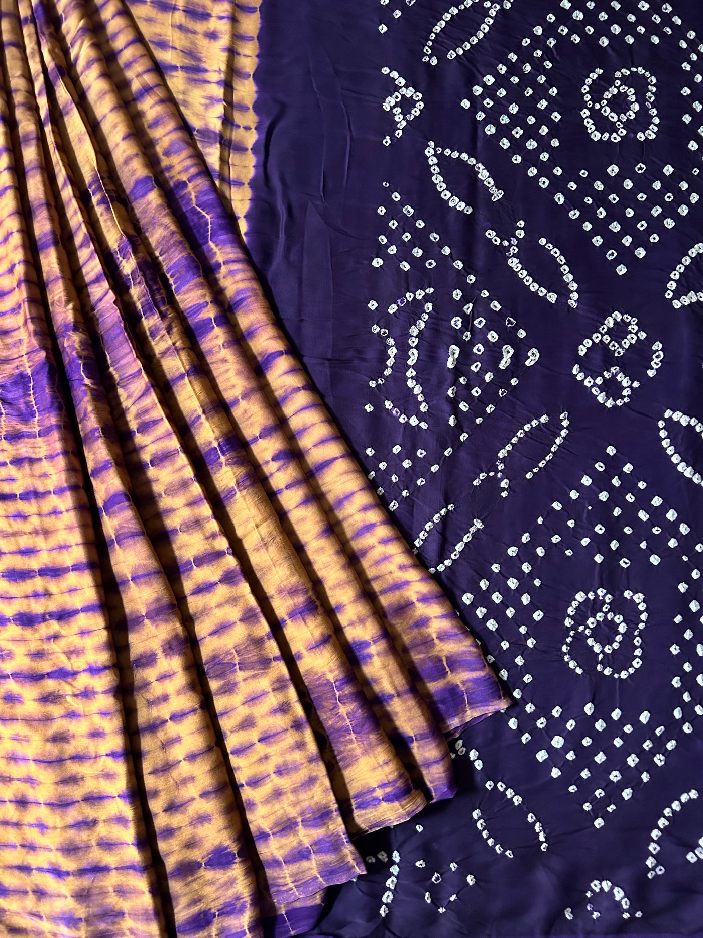 ANARDANA: Handmade Modal Silk Saree with tie dye & bandhej