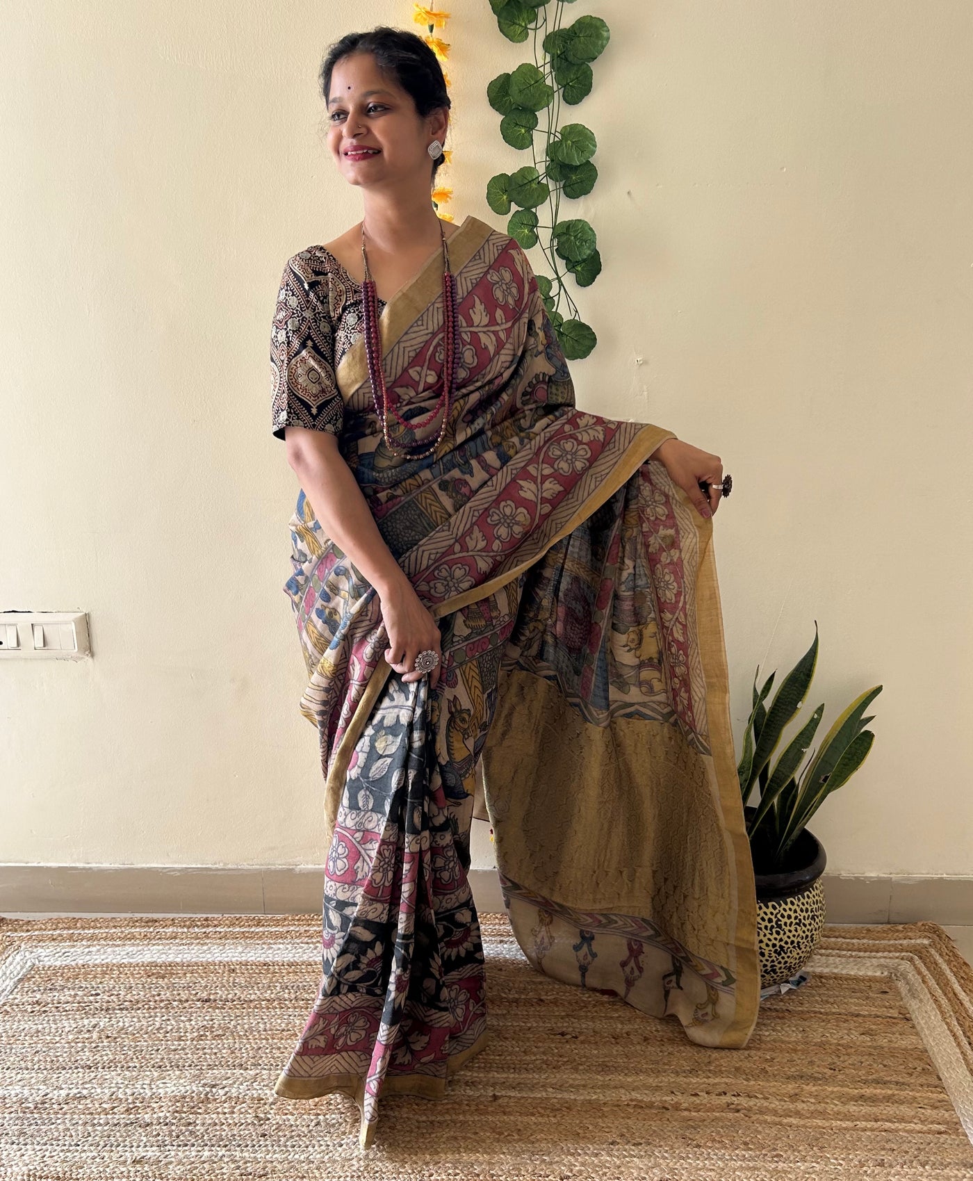 Dashawatar:Handloom Pure Tussar Kalamkari saree